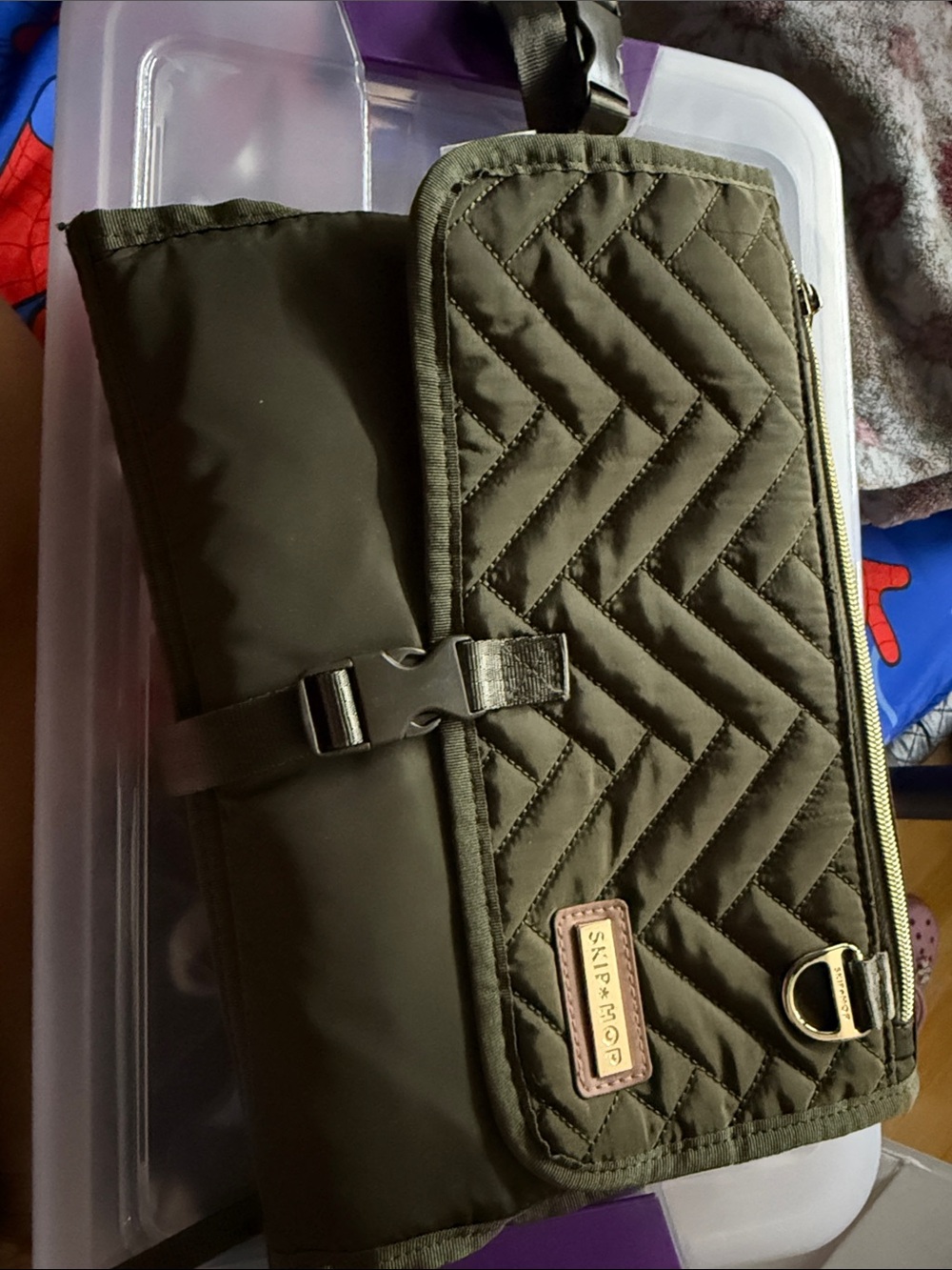 Skip Hop Quilted Olive Green Travel Clutch with Buckle